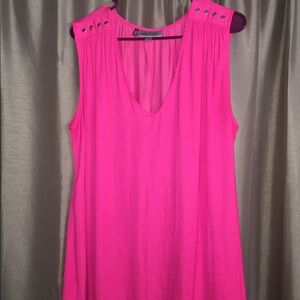 Jennifer Lopez Neon Pink Sleeveless V-Neck Blouse with Stud Accents